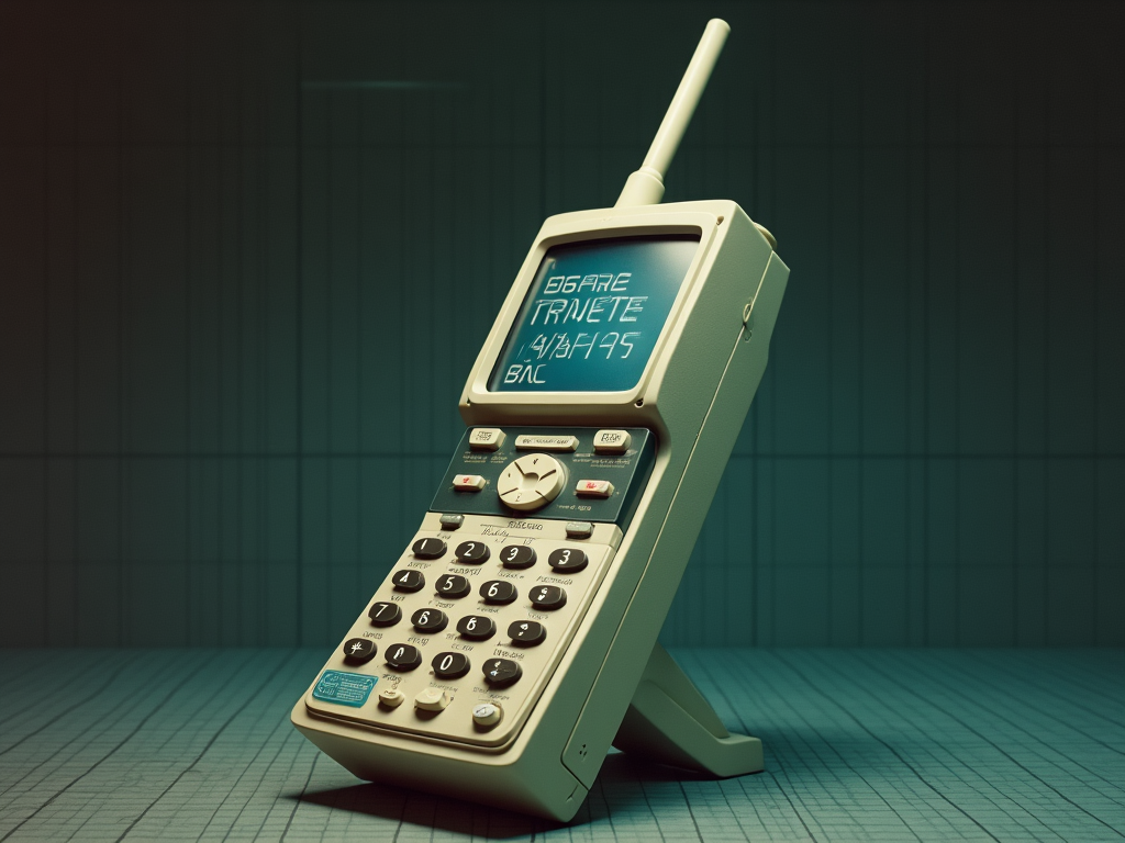 Teléfono móvil de primera generación de los años 80 con una antena grande y diseño voluminoso
